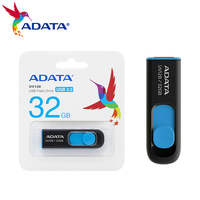 ADATA U Disk UV128 Series USB3.2 Sliding Telescopic No Cover Interface System Car Speaker Office Storage UV128【 Black and Blue 】