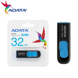 ADATA U Disk UV128 Series USB3.2 Sliding Telescopic No Cover Interface System Car Speaker Office Storage UV128 Black and Blue
