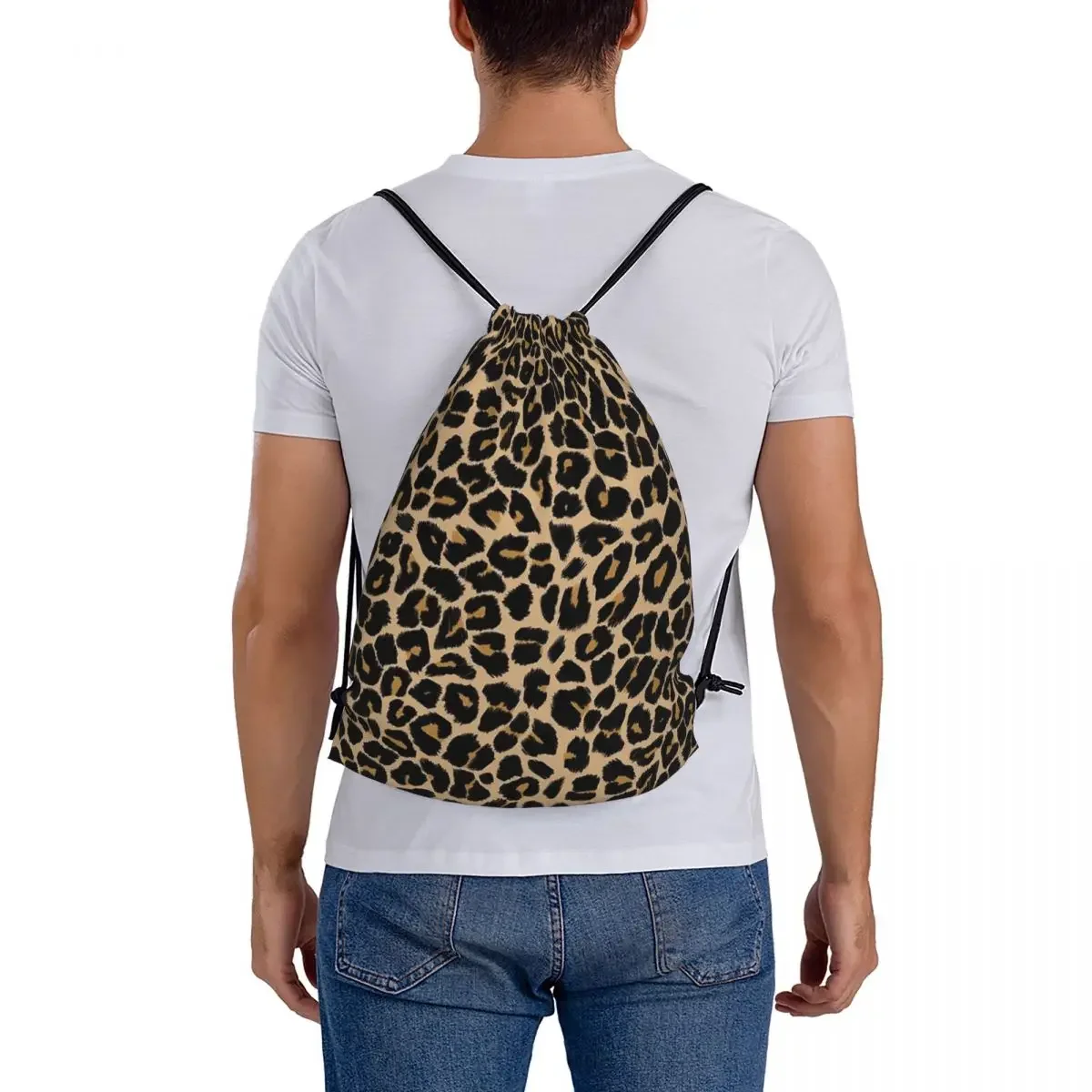 Portátil Drawstring Bundle bolso, leopardo impressão, cores tradicionais mochila, saco de esportes, bookbag para viagens e escola