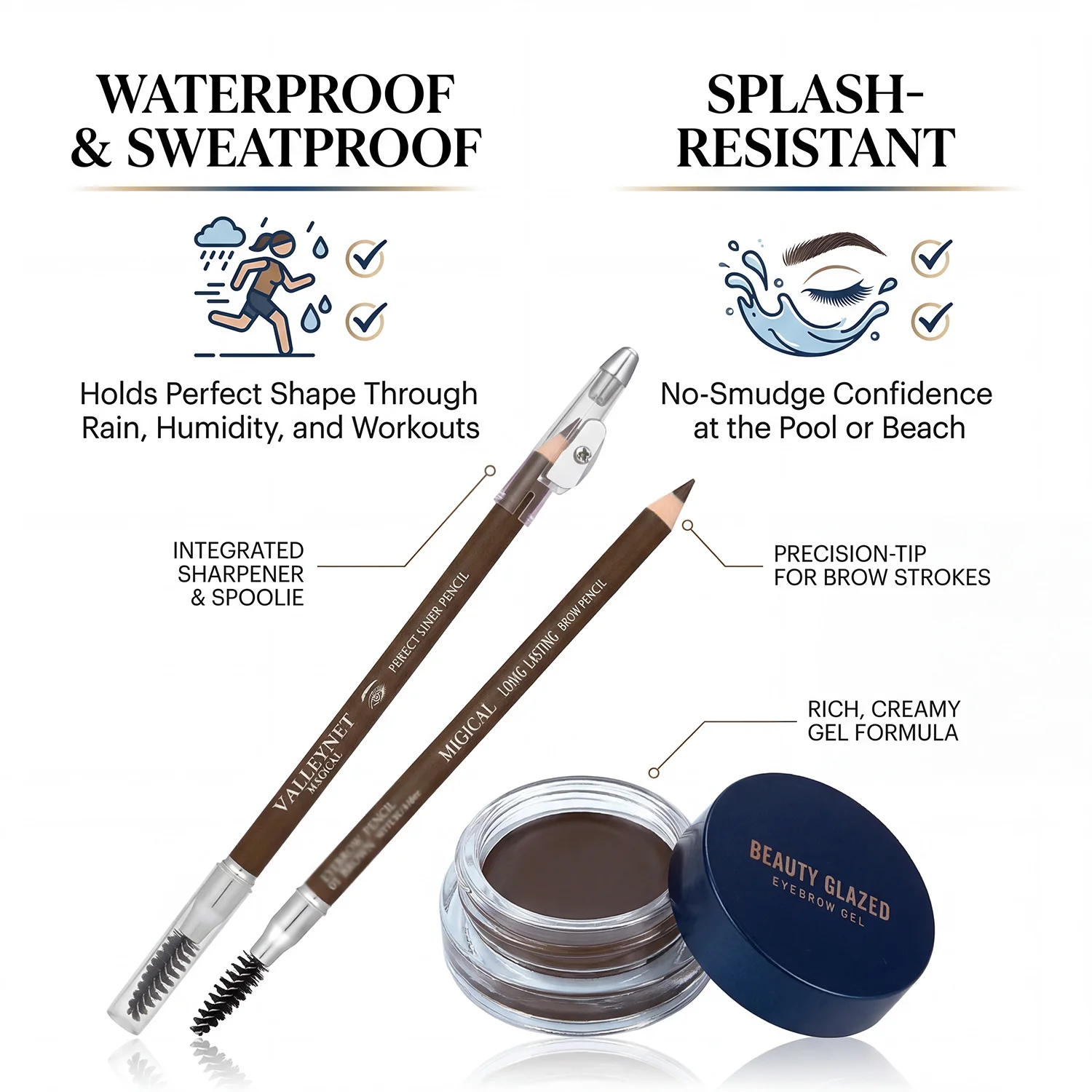 2Pcs Eyebrow Pencil&Gel Set,Long-Lasting Smudge-Proof Brow Definer,Waterproof Shaping Styling Brow Makeup, Natural Defined Brows