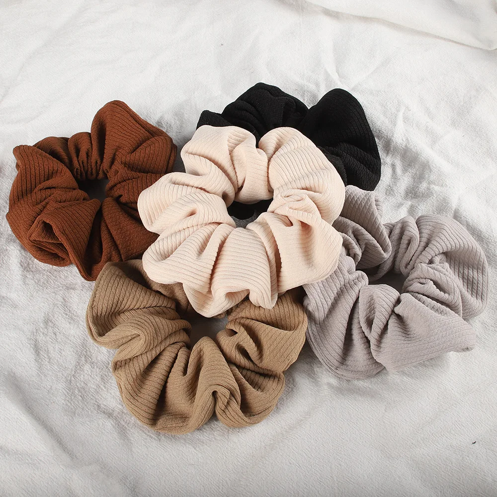 Winter Corduroy Knitted Large Scrunchies Elastic Hair Bands Women Girls Stripe Fabric Ponytail Holder Hair Ties Hair Accessories