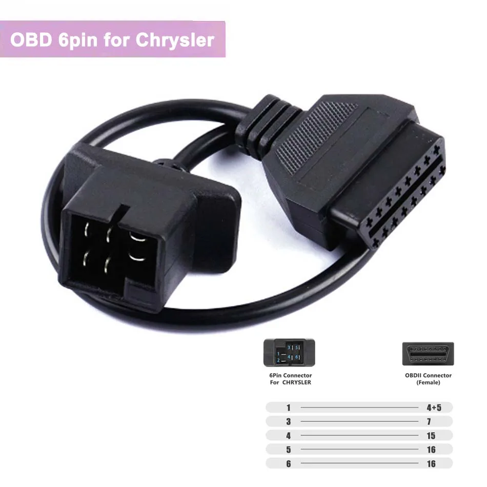 Adaptador OBD1 a OBD2 para Chrysler, Conector de extensión de escáner de coche de 6 pines, Cable adaptador OBD de 6 a 16p para Jeep/Dodge,