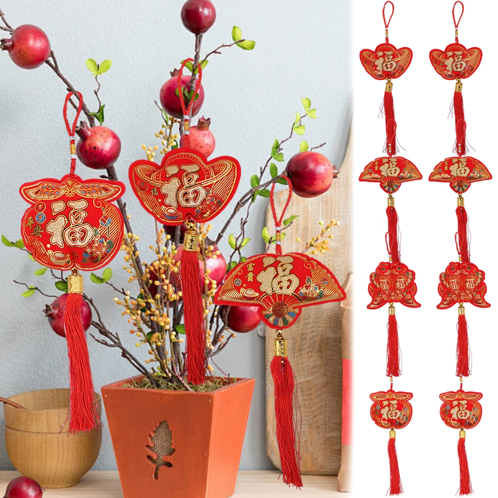 New Year Pendant Dragon 2024 Tassel Decoration Spring Festival Home Wall Window Hanging Ornaments Fish Fan Apple Yuanbao Shape