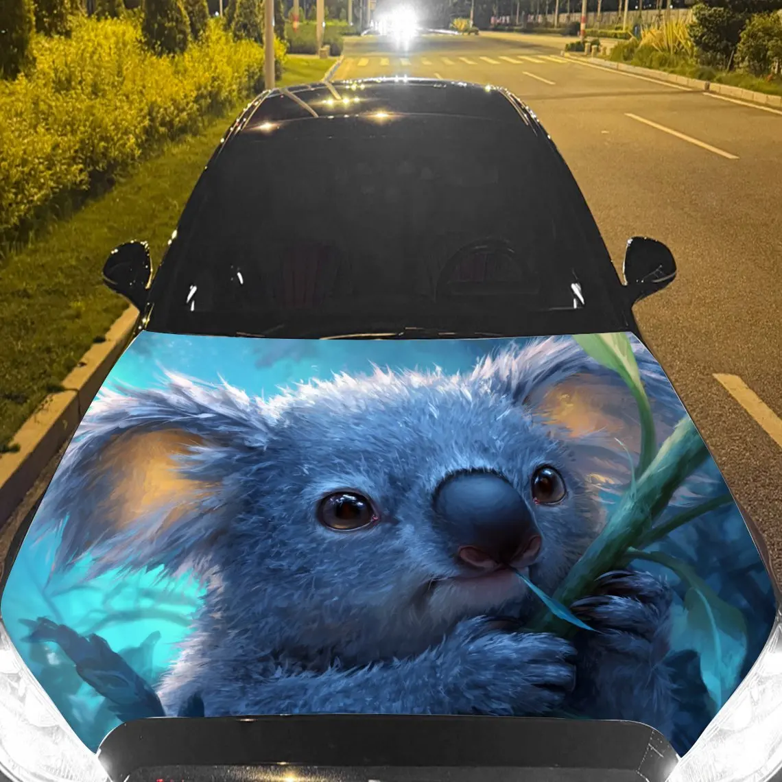Car Decals Adorable Blue - Hued Koala Holding a Branch Car Hood Sticker, Waterproof Self - Adhesive Vinyl Graphics Decals, Decor
