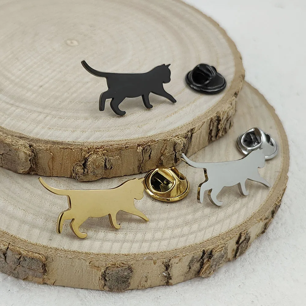 

Creative walking cat gold plated stainless steel brooch, waterproof non-fading badge set, suit lapel pin, wedding party wearing