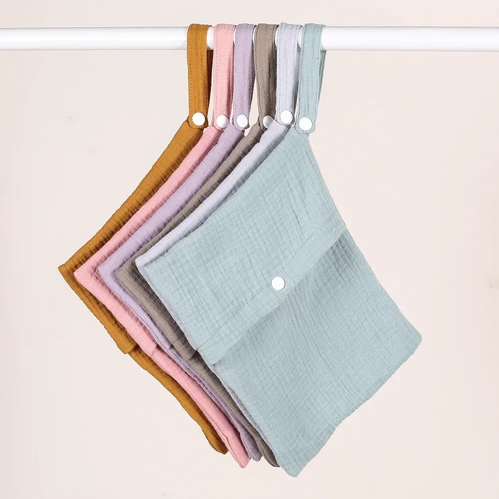 Pure Cotton Portable Baby Diapper Bag Two-layers Solid Color Newborn Nappy Bag Reusable Travel Mummy Storage Bag Diapper Pouch