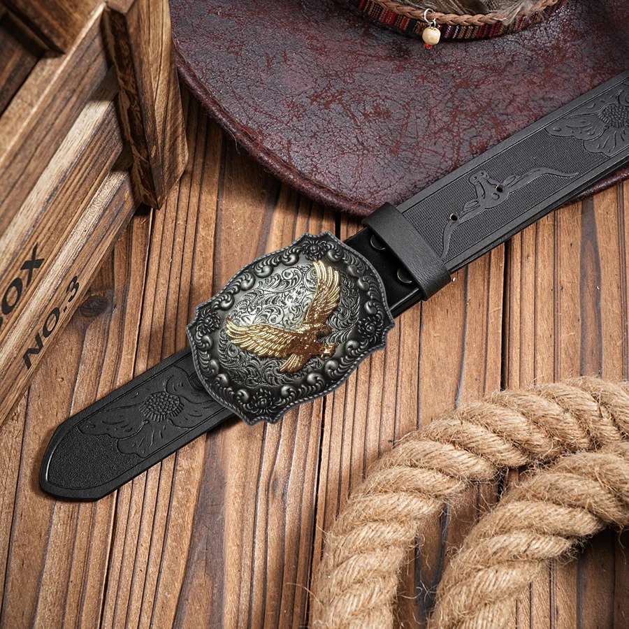 1 Stück Herren-Gürtel im Western-Stil mit kleinen Adlermustern, geschnitzten Blumenmustern und langen Hornverzierungen, Retro-Stil, perfekt für Männer. – Detail 6