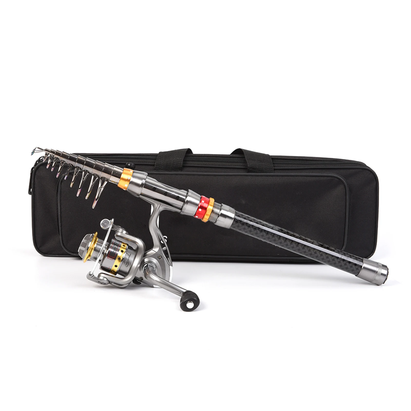 Telescopic Fishing Rod and Reel Combo Full Kit Carbon Fiber 5.5:1 Fishing Rod Pole + Spinning Fishing Reel + Fishing Tackle