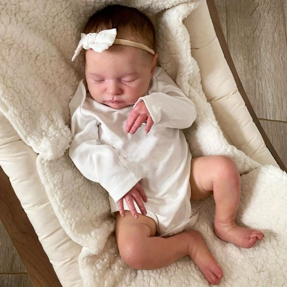 BZDOLL 20 Zoll 50 cm weiche Vinyl-Puppe „Laura“ im schlafenden Zustand, Reborn-Baby, Neugeborenen-Puppe, 3D-bemalte Haut mit sichtbaren Adern, lebensechtes Spielzeug für Mädchen, Kunsthandwerk