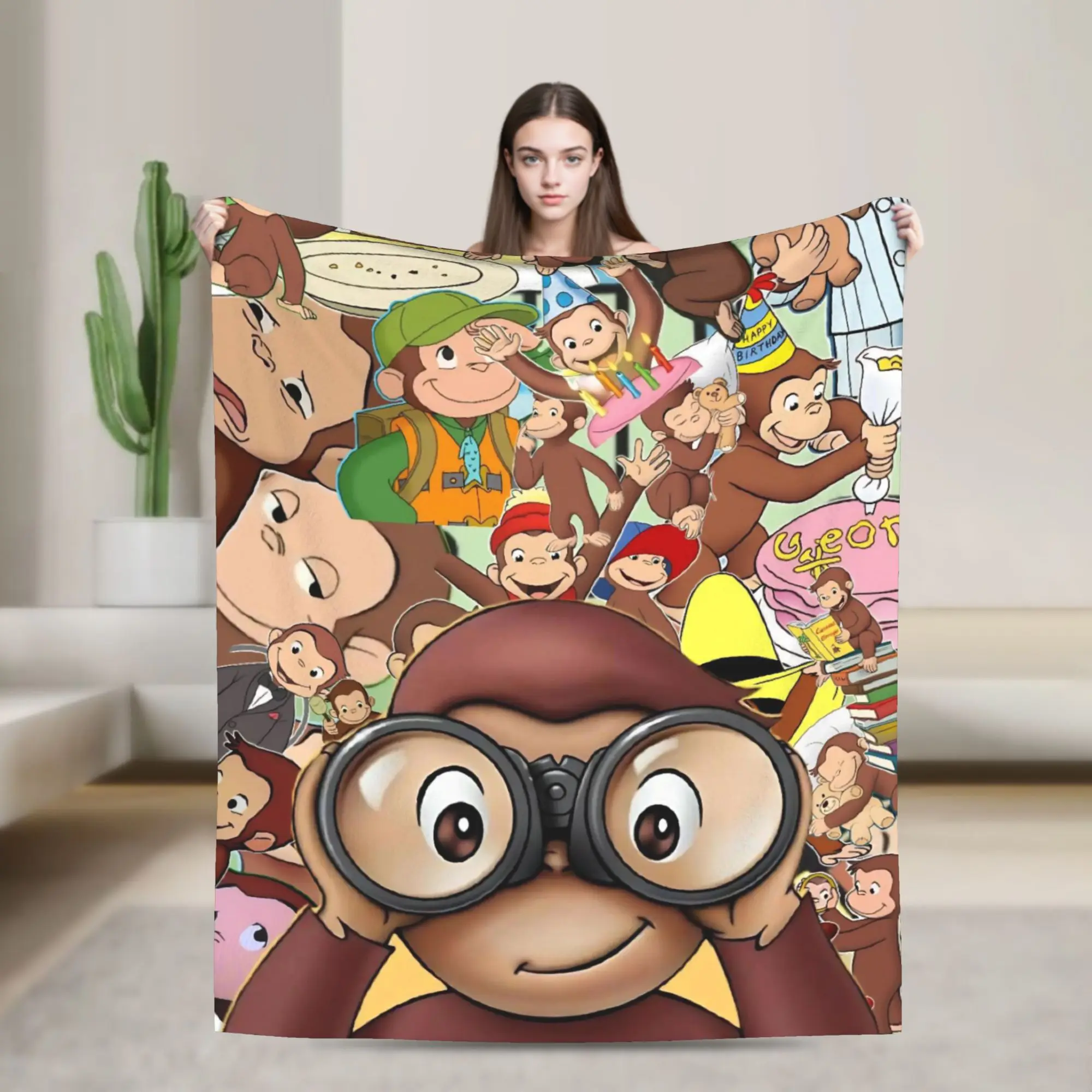 Curious George African Monkey  Blanket Cozy Soft  Throw Blankets for Couch 50x60 Inch Multi-size Rug Piece