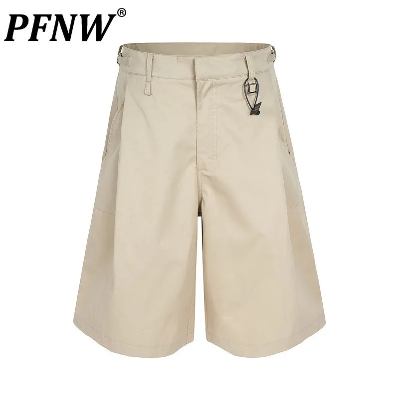Pantalones cortos PFNW American High Street para hombre, decoración de bolsillo, corte tridimensional, diseño plisado de borde ancho, pantalones de moda para hombre 28W6637