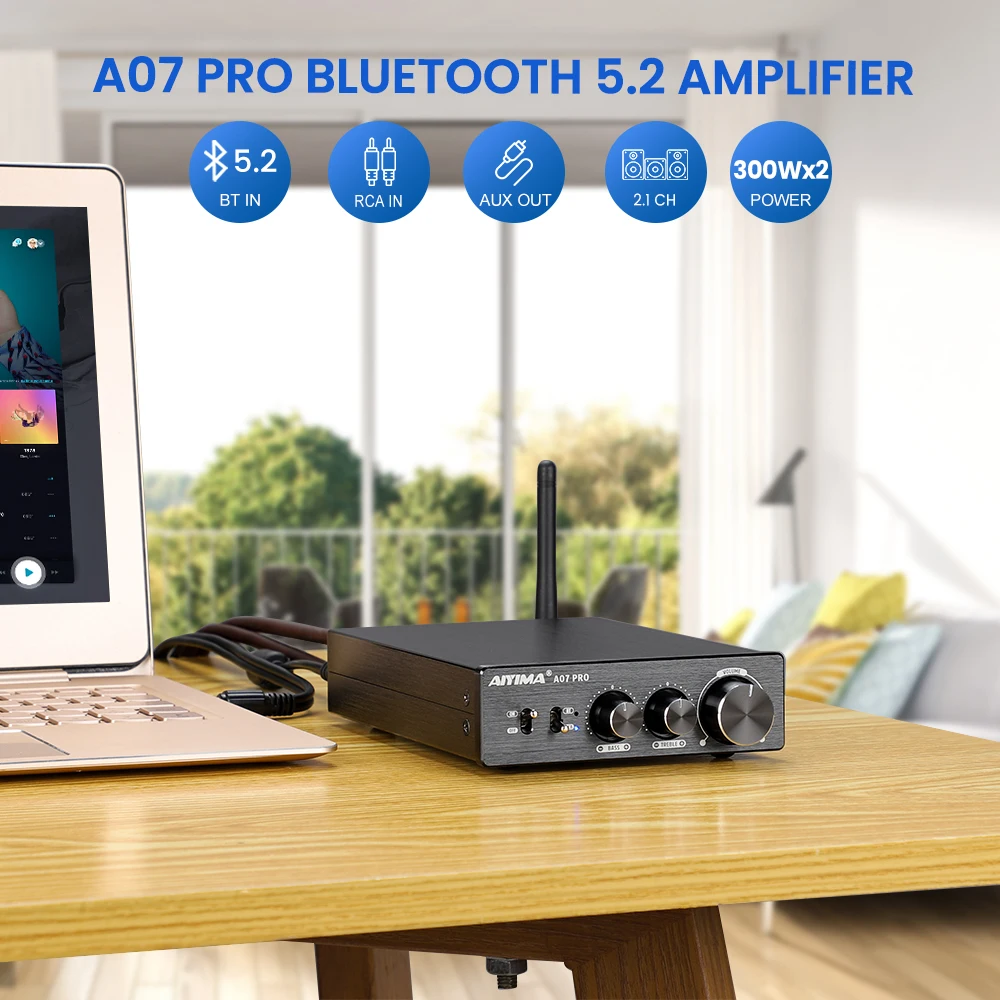 AIYIMA A07 PRO Bluetooth Amplifier Audio APTX HD TPA3255 Hifi Stereo Power Amplifier 300Wx2 Sound Speaker Amplificador Home Amp