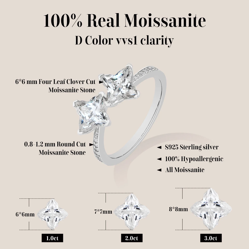 ATTAGEMS New Original Four Leaf Clover Cut Moissanite Ring With Certificate S925 Silver Personalized Rings Women Wedding Jewelry