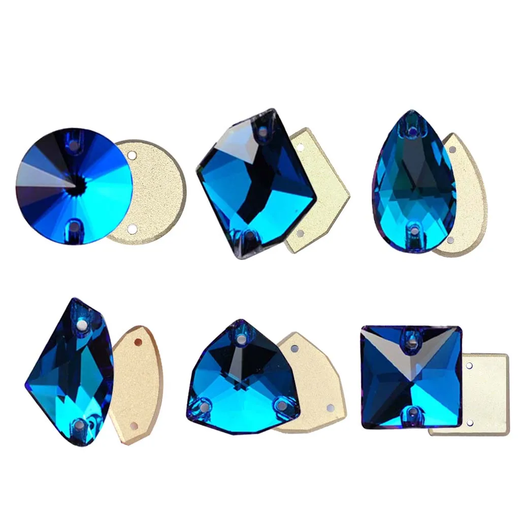 Botones de Cristal con Pedrería Bermuda Blue K9 Cosmic Rivoli Xirius, Triangulares, para Coser, Manualidades, Accesorios para Vestidos
