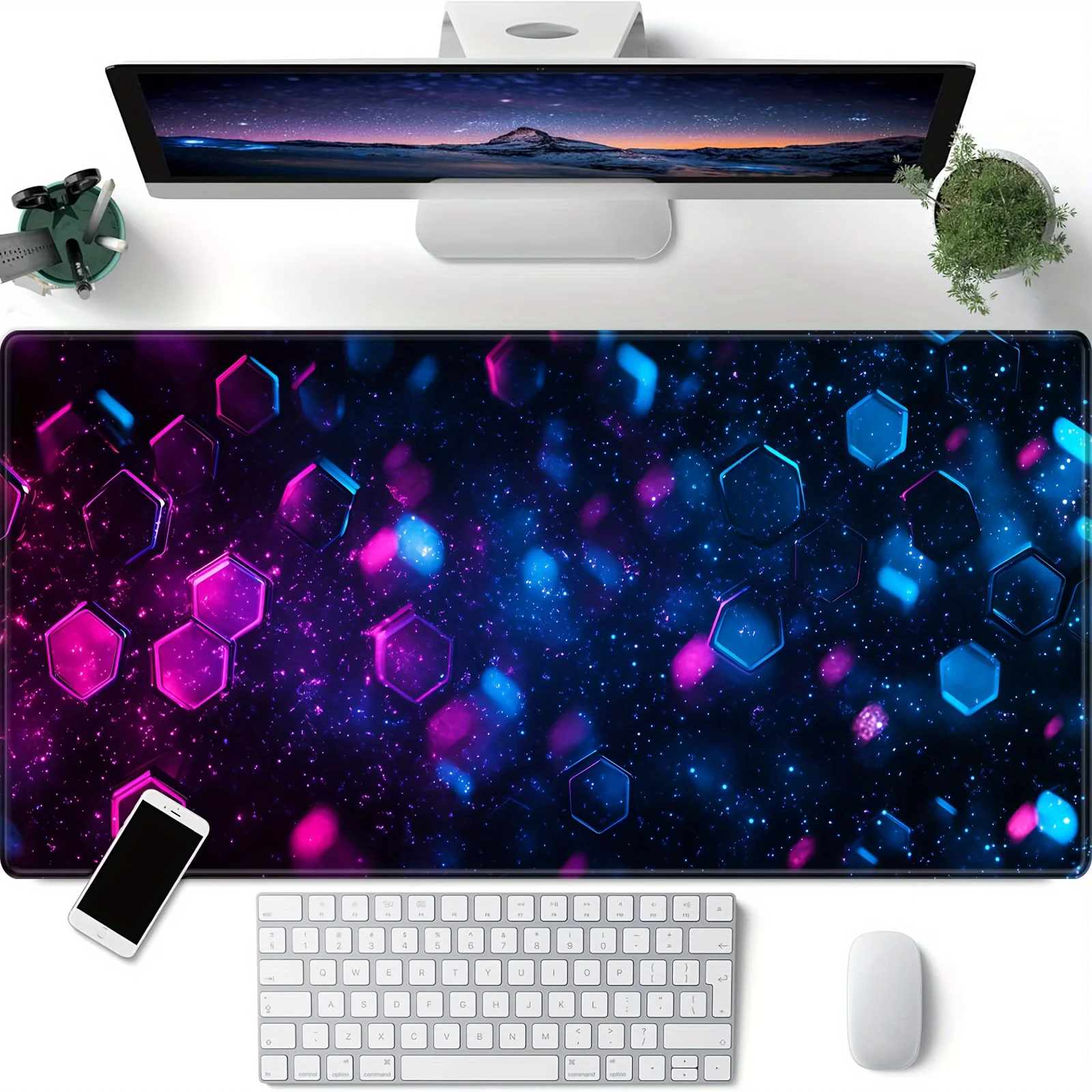 Large Mouse Pad Colorful Galaxy-Inspired Honeycomb Desk Pad Anti-Slip Rubber Mouse Mat Office desk accessories Gaming and Work