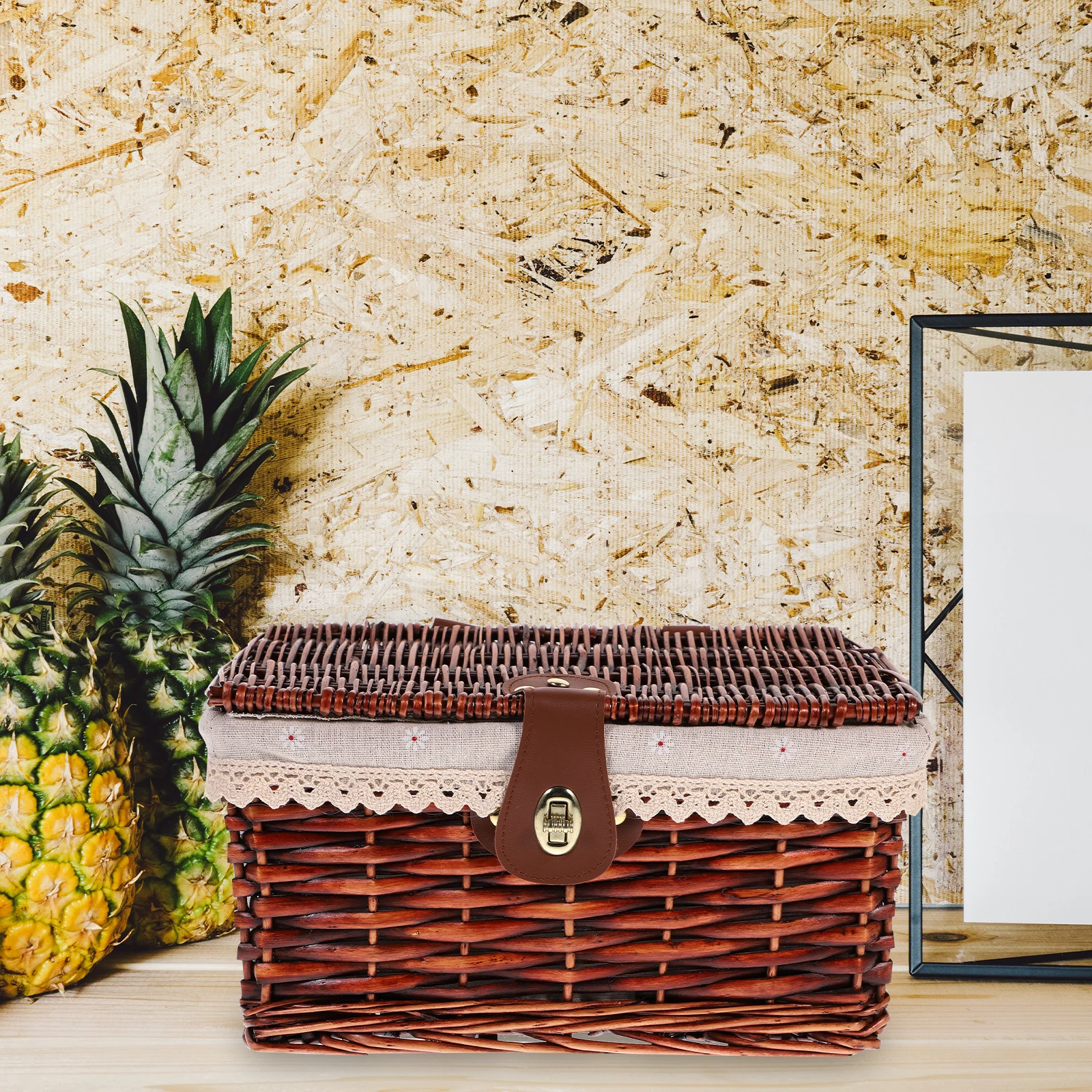 

Sturdy With Lid Cotton Liner Pu Strap Alloy Buckle Dustproof Large Space Organizer For Clothes Farmhouse Rattan Basket