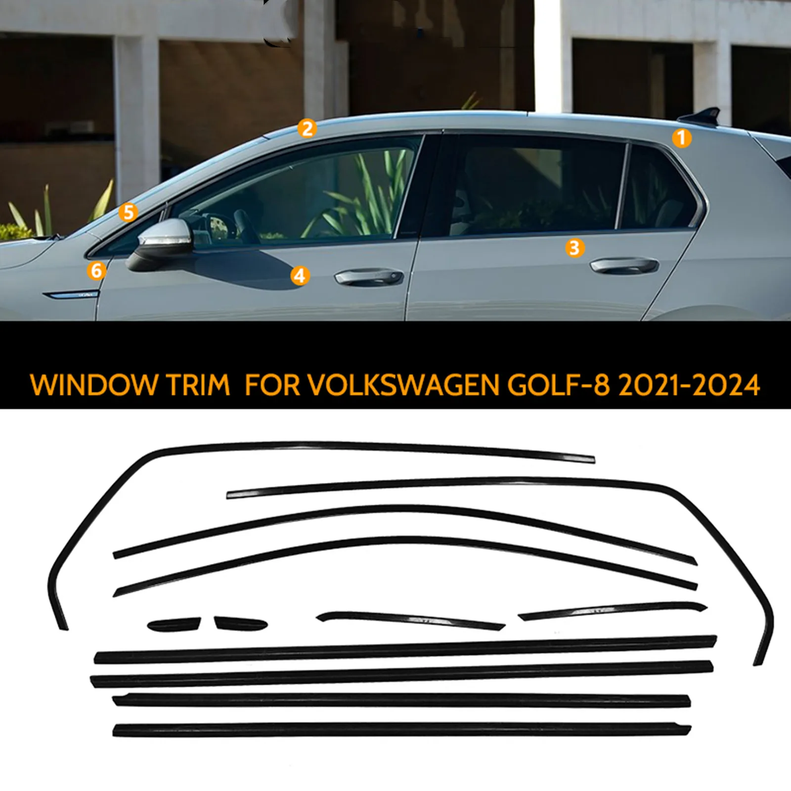 12PCS Car Door Window Strip Moulding Trim Weatherstrip For Volkswagen VW Golf 8 2021 2022 2023 2024