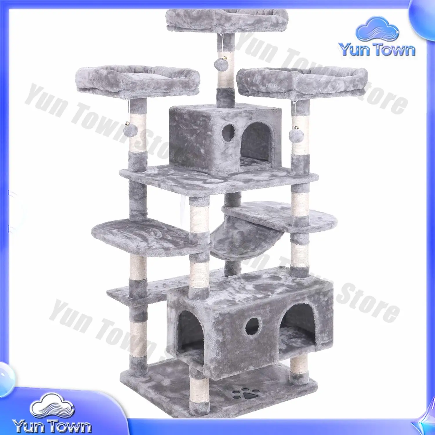 Petdom Multi-Level Large Cat Tree Condo with Sisal Scratching Posts Perches Houses Hammock Cat Tower Furniture