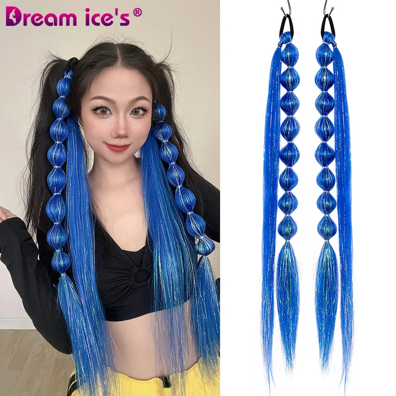 24inch Synthetic Ponytail Extensions Bubbles Hair Long Straight Hair Tail Hair Extensions Wrap Rubber Band Fake Hair Horse tail