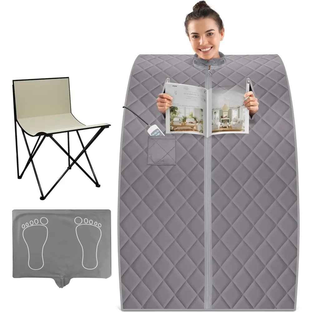 Portable Sauna for Home, Infrared Sauna Tent with Heated Foot Pad and Folding Chair, Compact Personal Rejuvenation Sauna