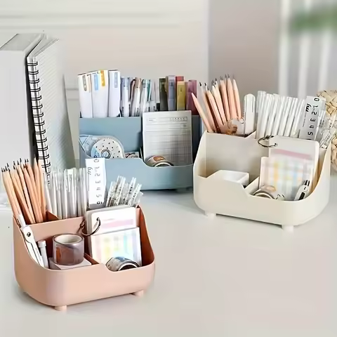 1PC Large Capacity simple solid color five-grid desktop storage multi-function storage box material table storage box