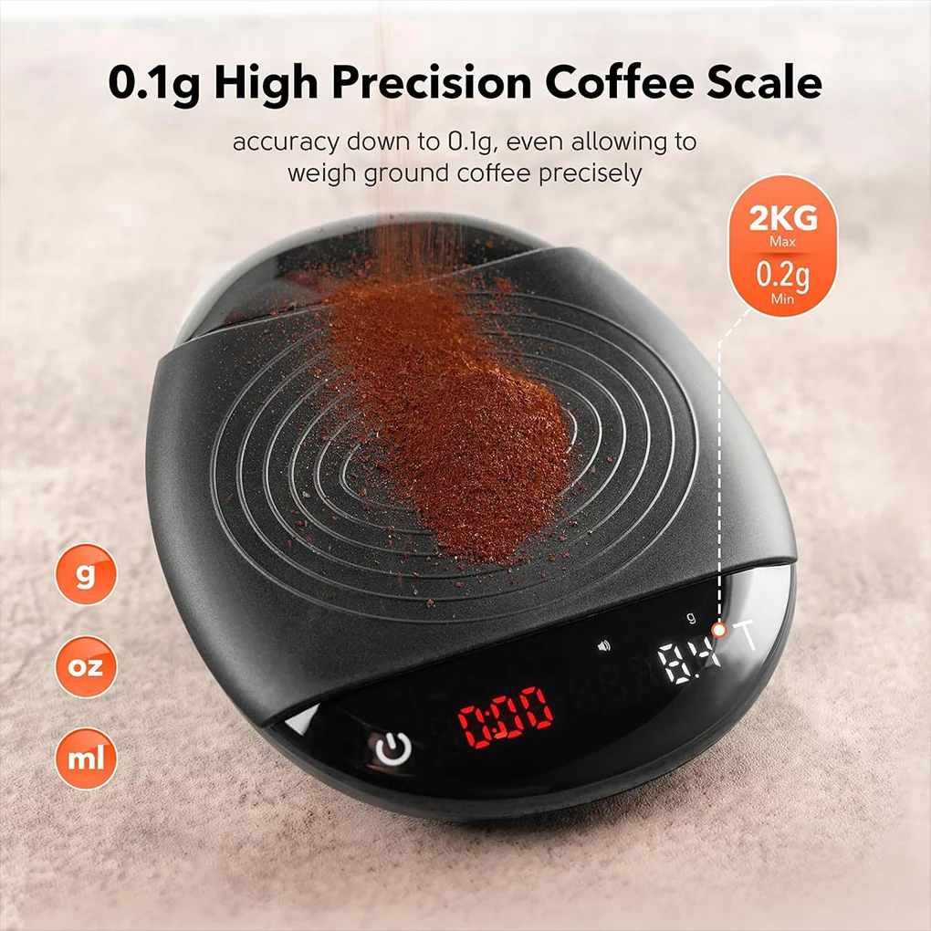 Mini Digital Coffee Scale with Timer Tare Function Rechargeable Espresso Scale 0.1g High Precision Smart Kitchen Scale for Food