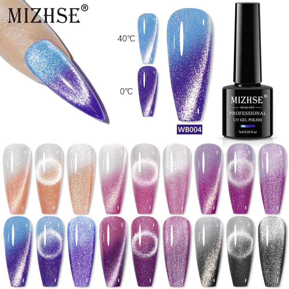 

MIZHSE 7ML Thermal Cat Eye Gel Nail Polish Semi Permanent Varnish Hybrid Color Changing Cat Eye Gel Soak Off UV Gel for Nail Art