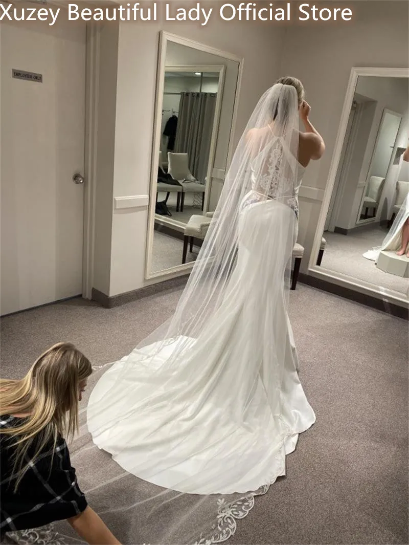 Vestido De novia blanco De sirena con abertura lateral De encaje, traje Sexy De satén para fiesta De graduación, 2024