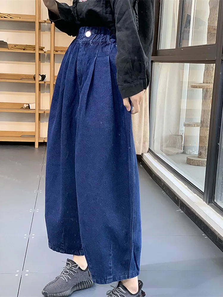 กางเกงทรงบานเอวสูงสำหรับผู้หญิง ทรงฮาร์แลน ดีไซน์เดนิม ไซส์ใหญ่ ทรงกระบอก ช่วยให้ดูผอม ใส่ได้ทั้งฤดูใบไม้ผลิและฤดูร้อน ผลิตจากผ้าฝ้ายยืด