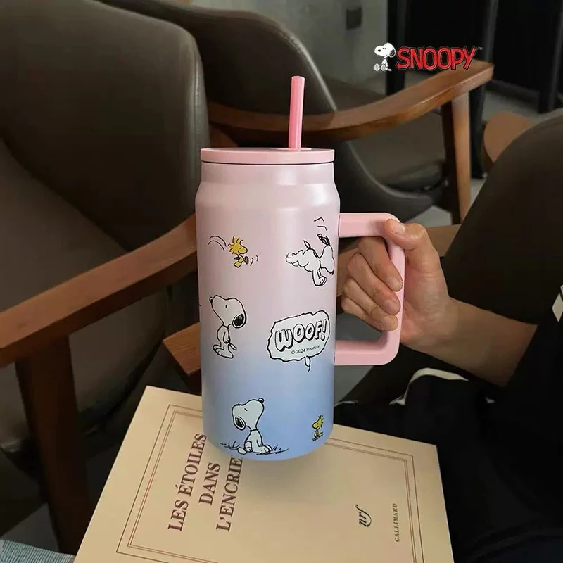 1500Ml Snoopy Insulated Cup 304 Stainless Steel Inner Tank Large Capacity Straw Water Cup Anime Portable Children'S Travel Cup