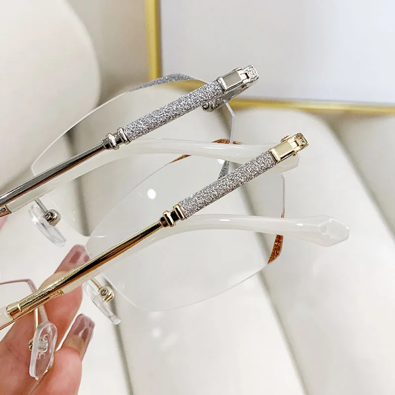 Luxus Diamant schliff Lesebrille randlose Frauen Presbyopie Anti Blaulicht fertig optische Brillen Dioptrien 1,0 bis 4,0 – Detail 4