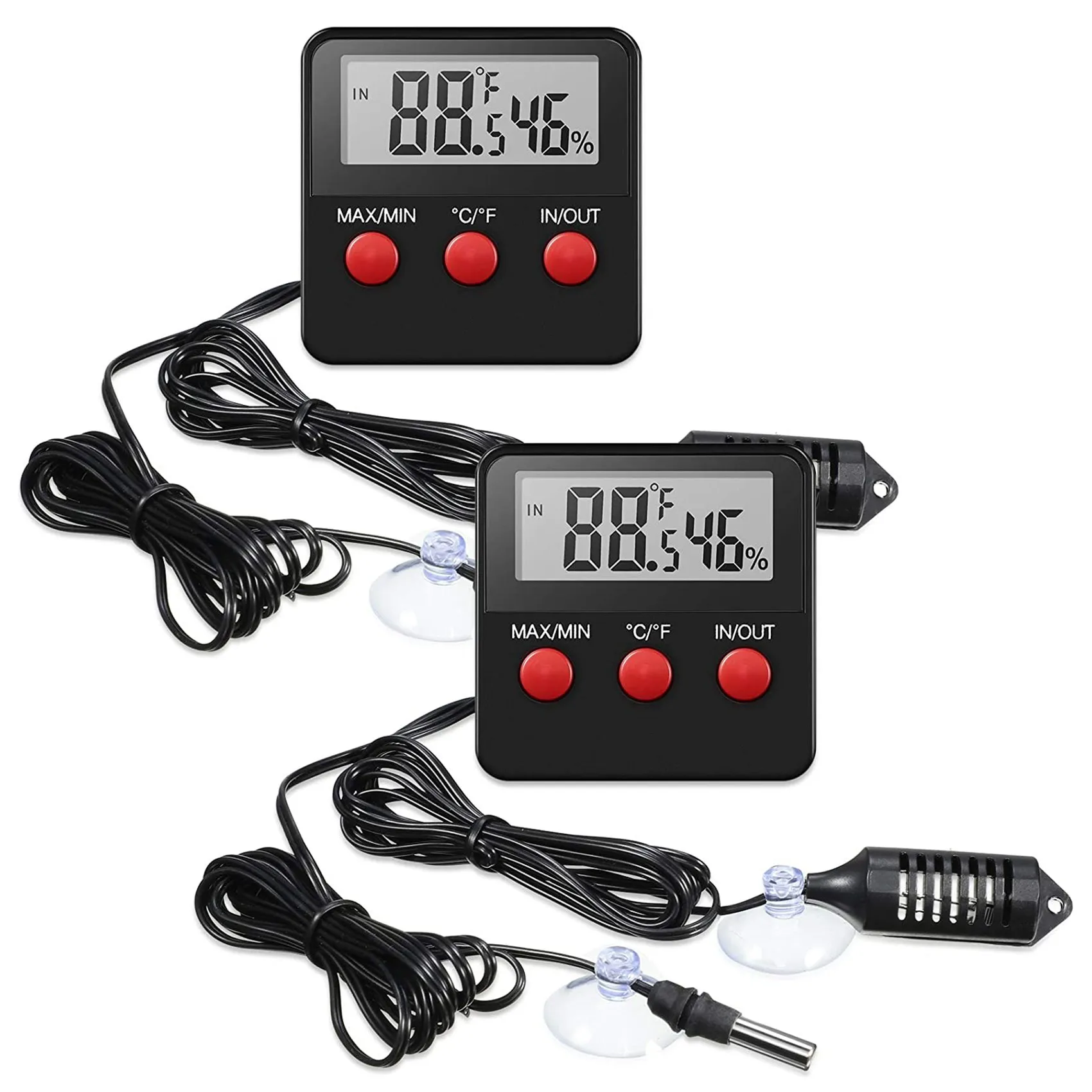 2 Pieces Digital Reptile Thermometer Hygrometer with Probes Terrarium Reptile Humidity Gauge Indoor Outdoor Digital