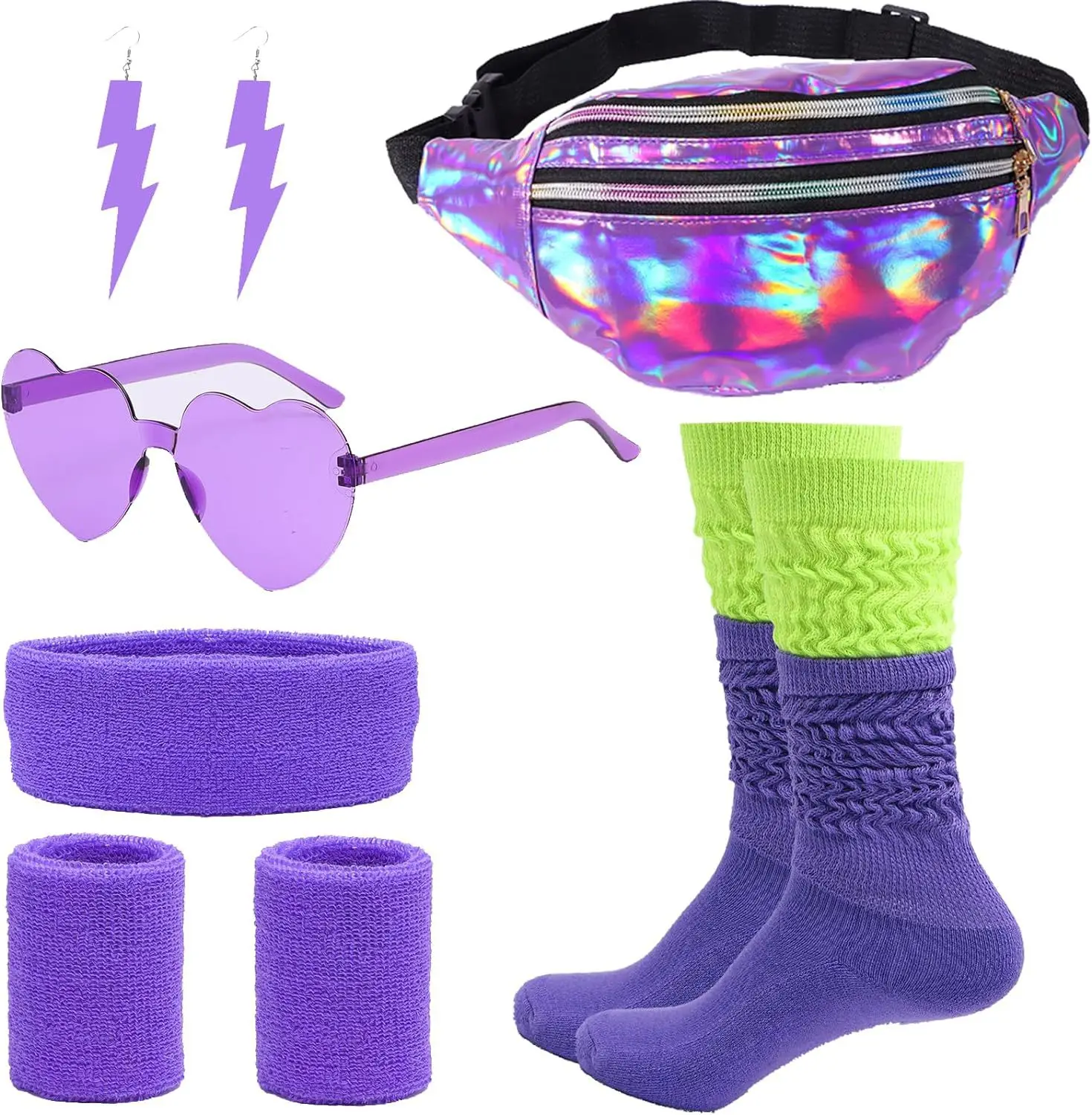 80s menina cosplay cintura bandana brincos luvas de rede fanny pacote retro 80s festa traje acessórios feminino fantasia adereços