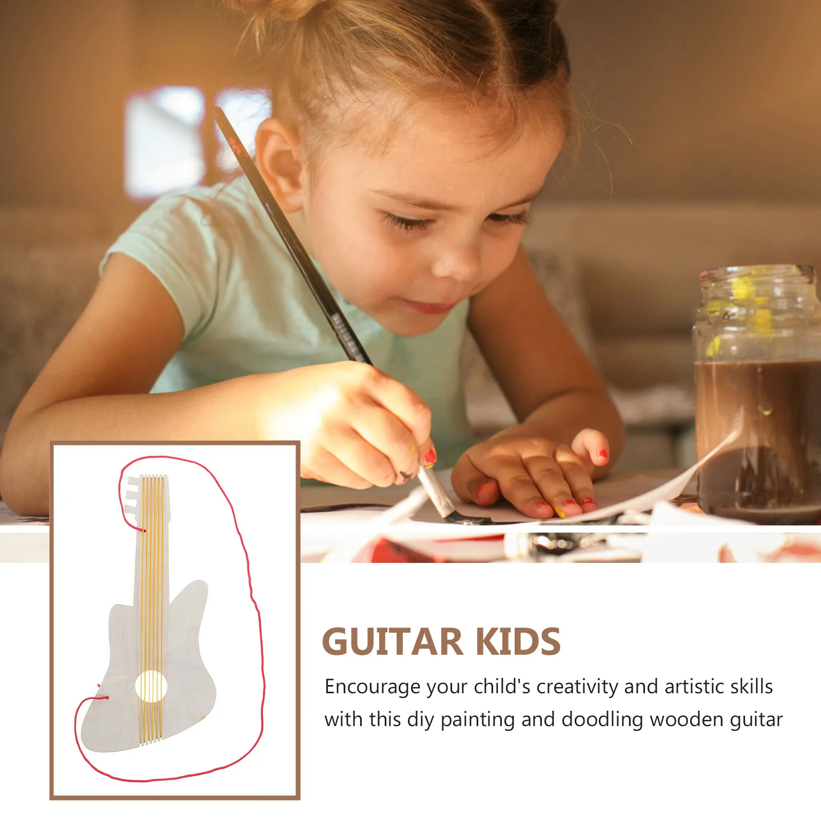 4 set pittura fai da te chitarra in legno asilo chitarra in legno bianco strumento musicale artigianale progetto d'arte fatto a mano per bambini