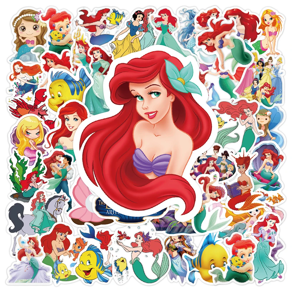 Pegatinas de dibujos animados de Disney para niños, calcomanías de dibujos animados de La Sirenita, princesa Ariel, para ordenador portátil, teléfono, equipaje, grafiti, 10/30/50 piezas