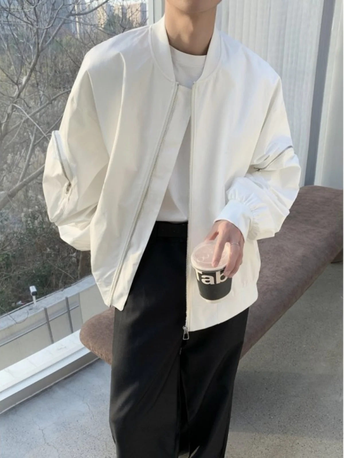 

Loose Men's Pilot Jaet Korean Sle Stereo Double ket Design Casual Faion Polyester Fabric Youth Autumn Outerwear