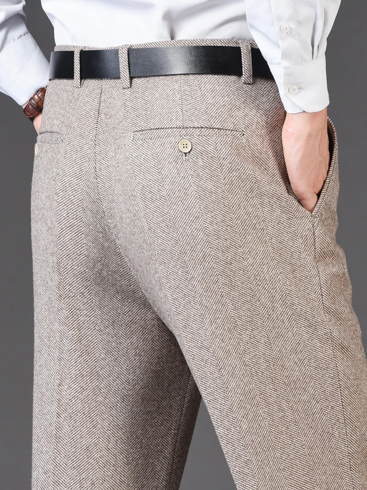 

Мужские шерстяные брюки с высокой талией, утепленные, свободного кроя, для делового повседневного стиля, для мужчин среднего возраста, зимние, не требуют глажки