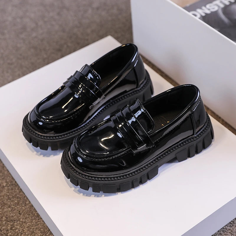 Children Loafers Platform Patent Leather Morden Unisex Boys Girls Leather Shoes Non-slip Autumn Leisure Boys Girls Shoe 26-36