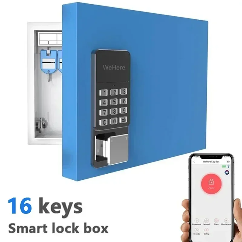 WeHere 16 Postion Steel Digital Key Safe Box APP Phone التحكم عن بعد كلمة المرور الذكية الإلكترونية للمفاتيح مفتاح صندوق الأمان