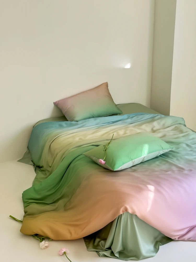 Four-Piece Set Simple Fashion Summer Cool FeelingBed Sheet Quilt Cover Abstract Digital Printing Gradient Contrast Color Bedding