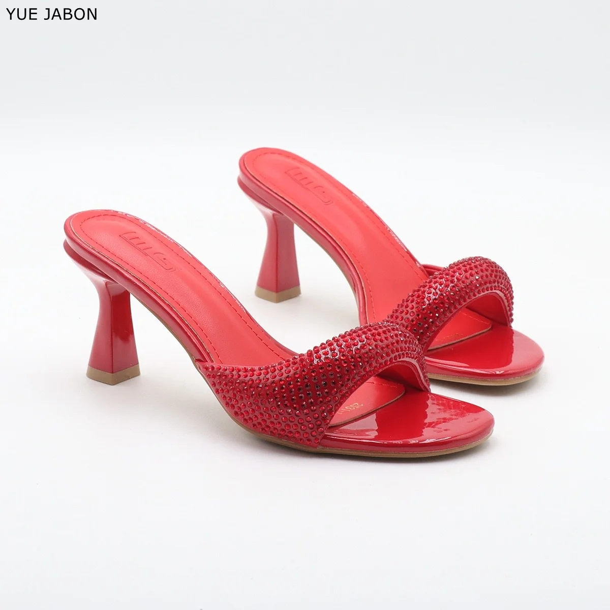 Rote neue Strass-High-Heels, Sommerslipper mit runder Spitze, offene Zehenpartie, Bankettschuhe, modische schwarze Sandalen