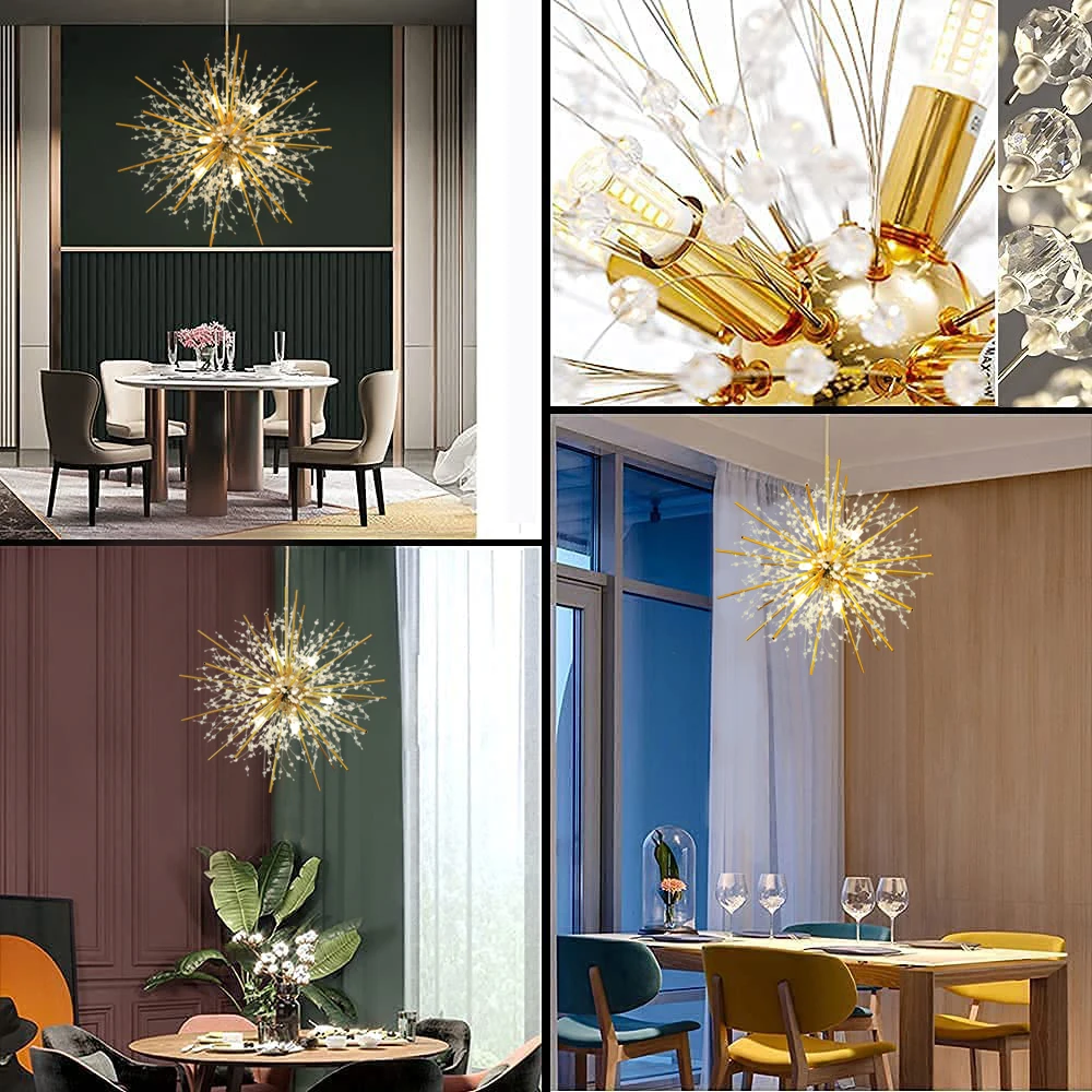 Modern Crystal Chandelier Fireworks, Semi-paperback Suspenso Luminária De Teto, Dandelion Lustre, Quarto Foyer Foyer E