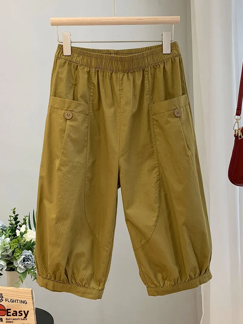 2025年夏 レディース 純綿 カジュアルパンツ ルーズ 薄手 ストレートパンツ 無地 多用途 トレンド トラウザーズ