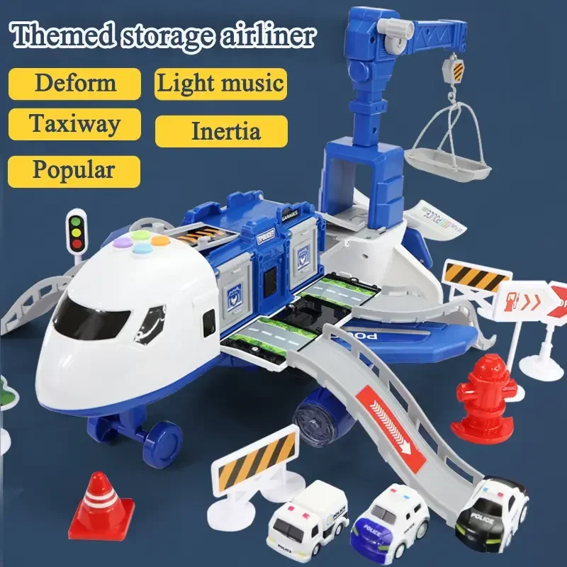 New Kid Educational Toys Transformation Air plane Toy Set Inertial Aircraft Car Vehicles Music Model Children Boy Birthday Gifts