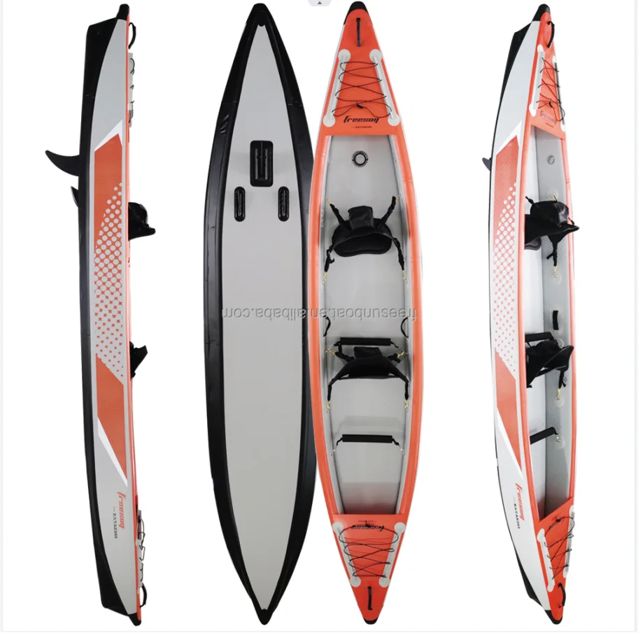 11ft Single Person PVC Drop Stitch Foldable Inflatable Kayak Orange Color With Storage Carry Bag For White Water Fishing Sport