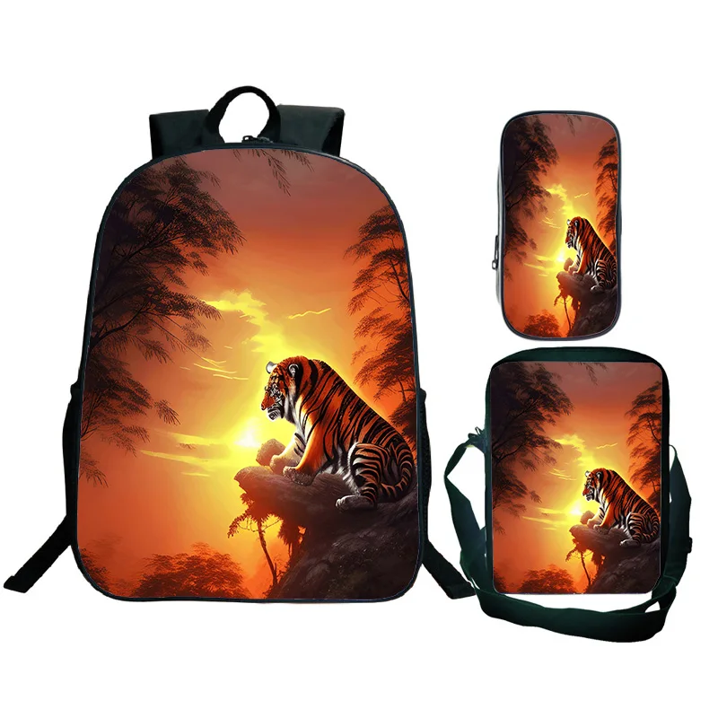 حقيبة ظهر بطباعة ثلاثية الأبعاد كرتونية النمر ، حقيبة كتف ، حقيبة أقلام رصاص ، حقائب ظهر حيوانات ، طلاب ، حقيبة مدرسية لابتوب ترفيهية ، تخفيضات كبيرة ، 3 +