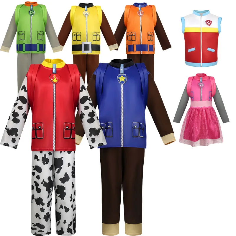 Disfraz de Halloween de Patrulla Canina: Tops, Pantalones, Mochila y Gorra de los Personajes Marshall, Chase, Skye, Zuma y Rubble