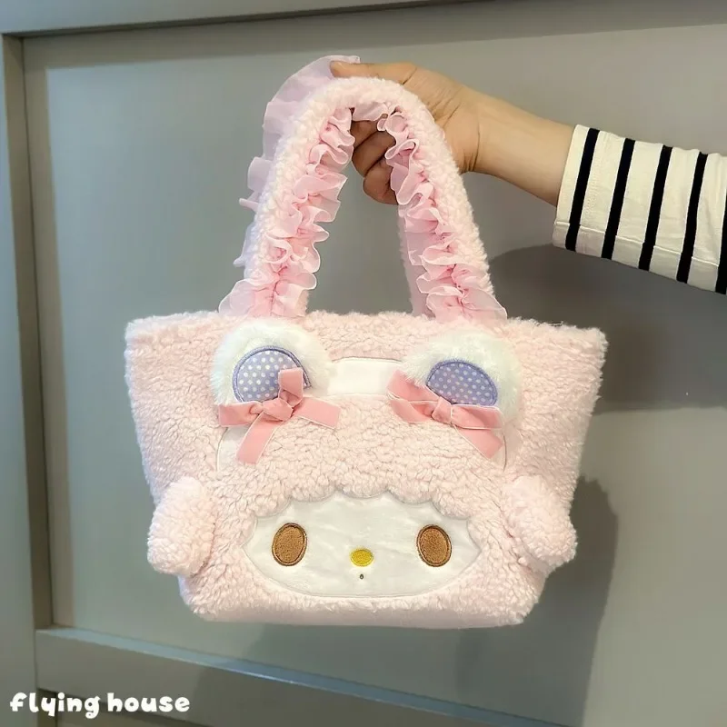 MINISO Plush Bag Kawaii Sanrio Anime Handbag Cinnamoroll Kuromi Melody Cartoon Soft Stuff Shoulder Cosmetic Bags Girl Gifts