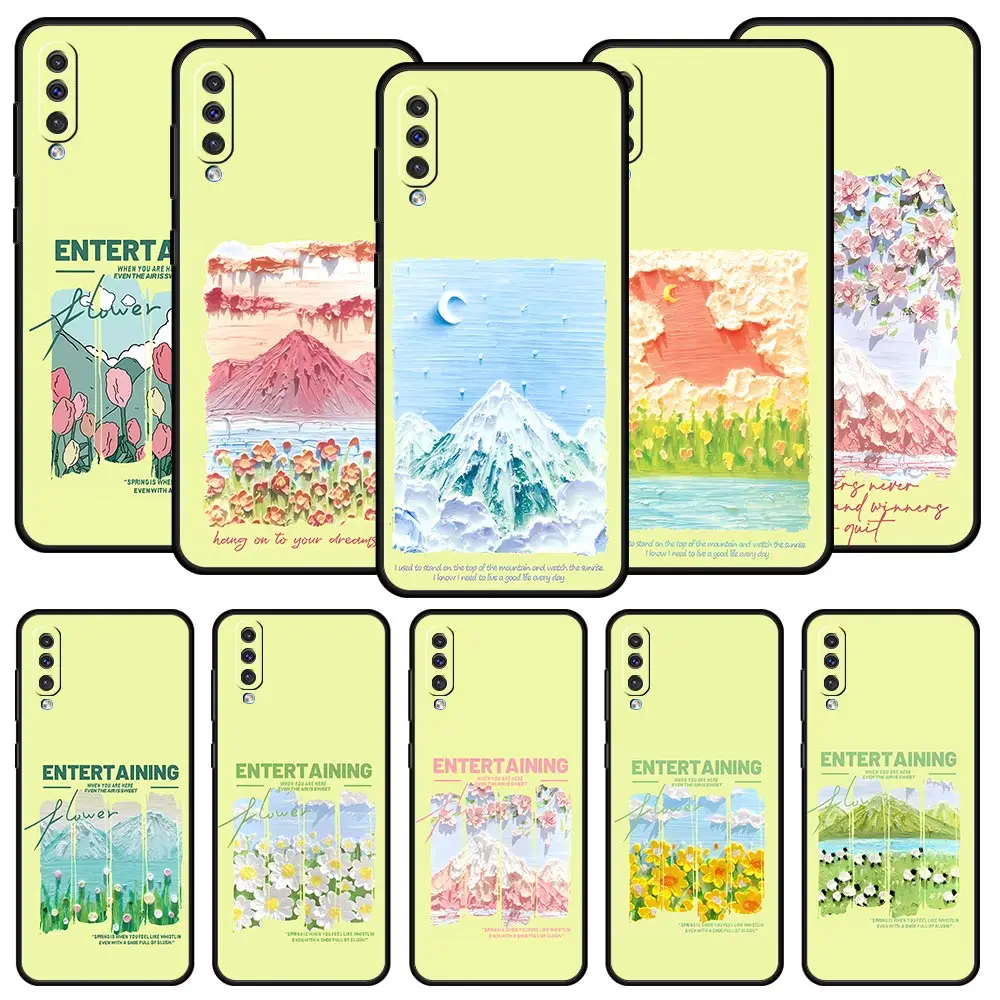 Print Green Fashion Flower Case For Samsung A56 A36 A26 A54 A52 A24 A14 A50 A72 A70 A06 A12 A22 A34 A42 A32 A04s A16 5G Cover