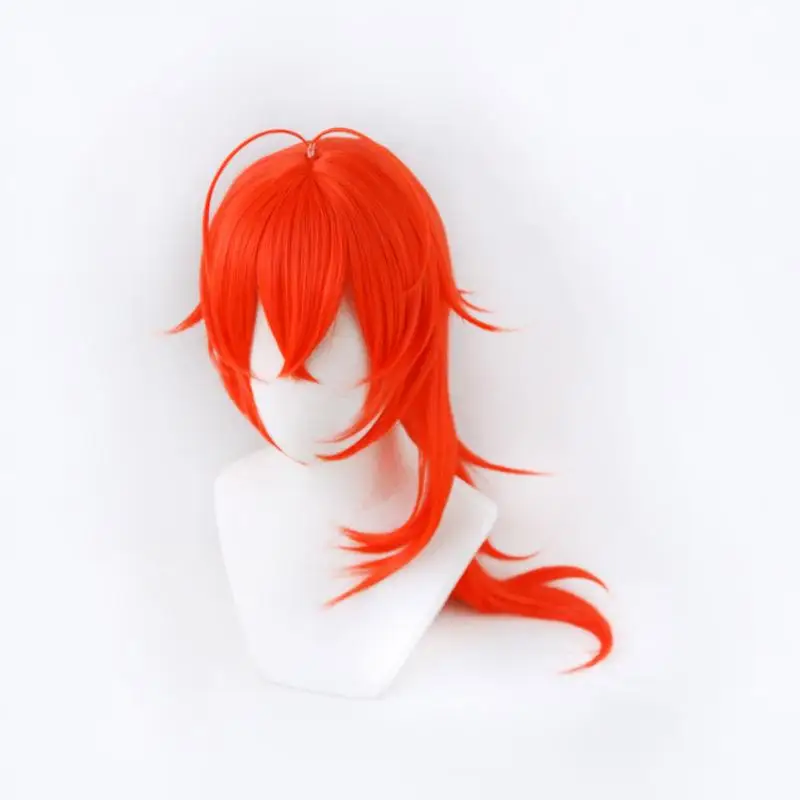 Perruque Cosplay Synthétique Genshin Impact Diluc, Cheveux Longs Rouges, Degré de Chaleur, Accessoires de ixd'Halloween